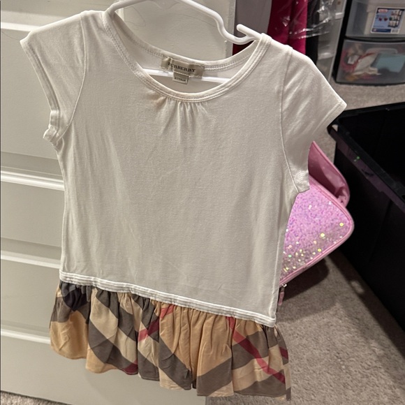 Burberry Kids White Top with Tan Plaid Skirt